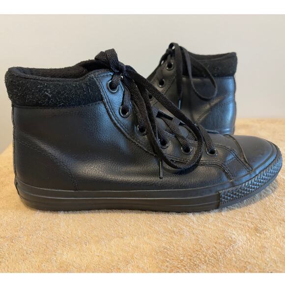 Converse All Star Size 6 Junior Black Leather High Top Shoes - Picture 5 of 7